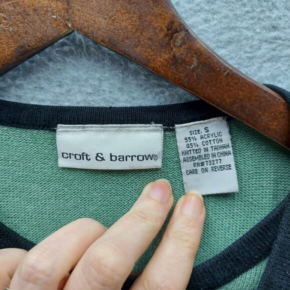 Croft & Barrow Womens Green & Black Striped Short Sleeve Cardigan Sweater Size S - Picture 2 of 4